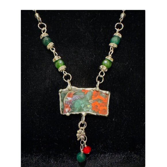 Lena Liu Hummingbird Pendant W/ Silver-Blend Metalwork &amp; Green Quartz Neckla - Picture 7 of 12